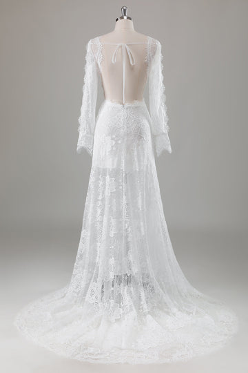 Robe de mariée sirène en dentelle ivoire romantique avec fente